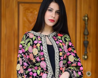Cosmopolitan Floral Embroidered Viscose Poncho, Zari Aari Work