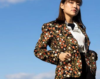 Blazer de lana con bordado floral Bijou, chaqueta de negocios para mujer