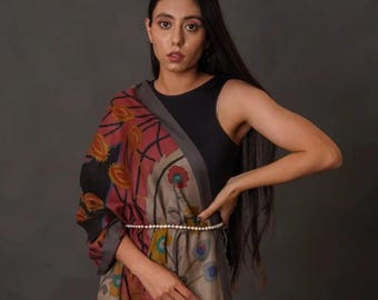 Natural & Rust Hand Paint Pashmina Scarf, Evening Cashmere Shawl, Warm Cashmere Scarf, Fashion Accessory, A Glance at Elegance
