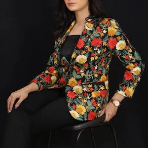 Vibrant Blooms Multi-Hued Work Blazer, Woollen Coats for Women, Formal Business Wear Coats, Custom Embroidery Coat, High-end women&#39;s blazer
