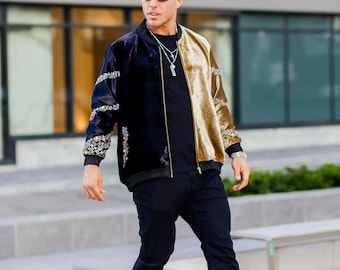 Men's Ombré Bomber Jacket: Black & Gold