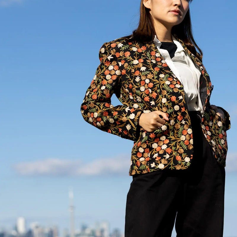 Vintage floral hand embroidered resort blazer