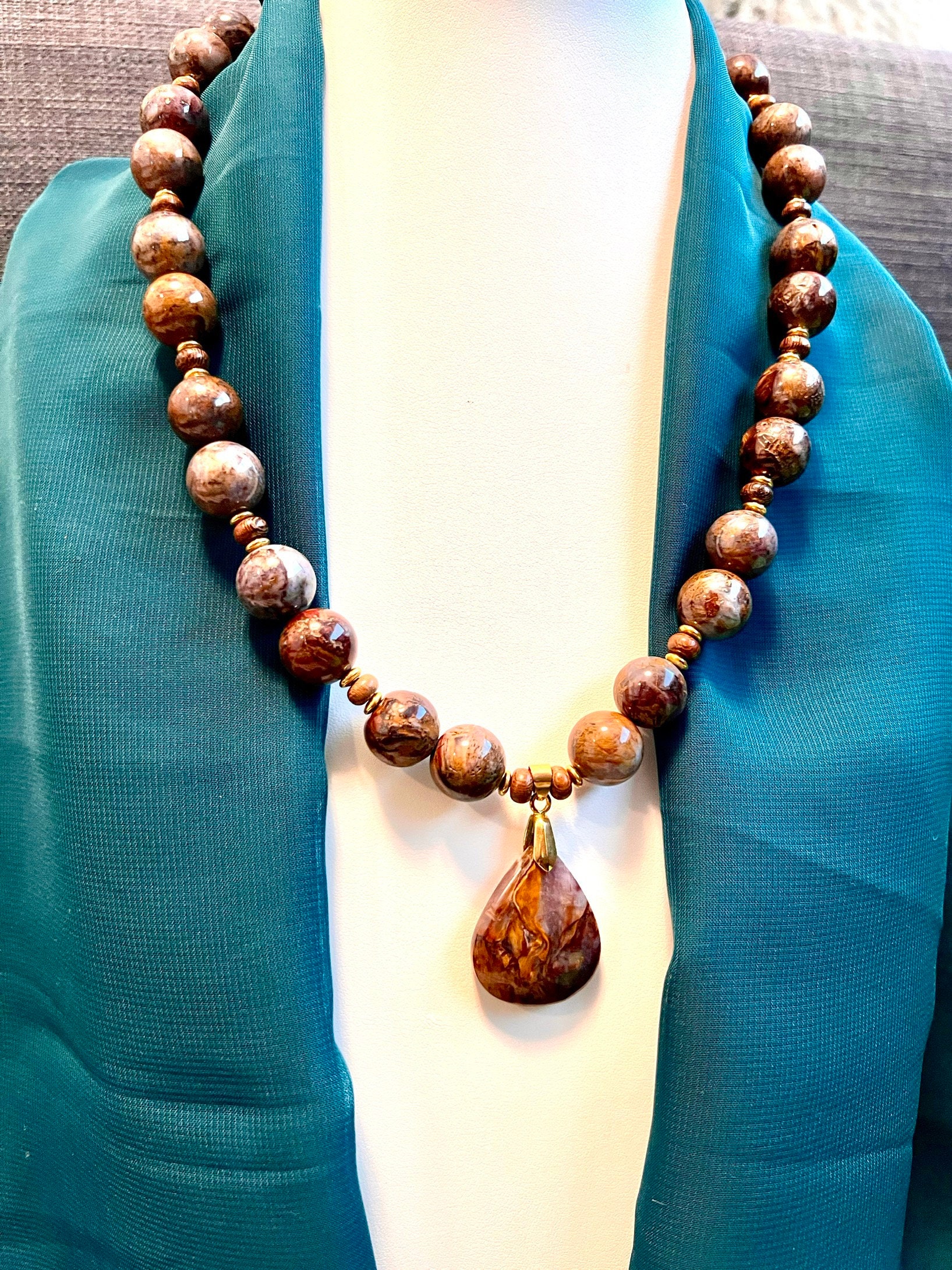 Pietersite Beaded Necklace With Pendant - Etsy