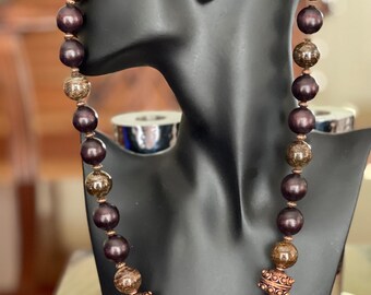 Handcrafted Bronzite Beaded Necklace | Boho Copper & Wood Jewelry