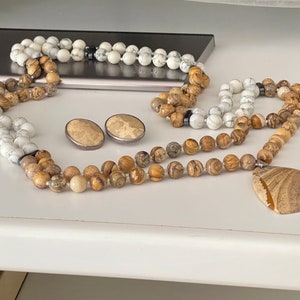 Picture Jasper necklace with pendant and matching earrings | Boho Chic Necklace with Pendant and Matching Earring | Unique Statement Jewelry
