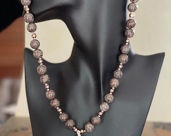 Handcrafted Gray Brown Jasper Beaded Necklace | Rectangular Pendant