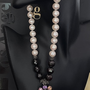 Freshwater pearl necklace with multiple stone pendant | Stunning Multiple Stone Pendant for Glamorous Look | Elegant Necklace with Pendant