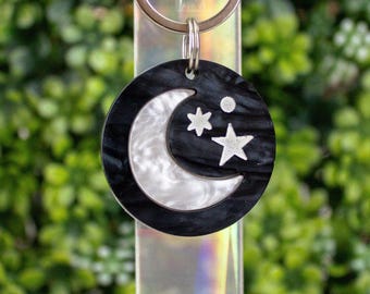 Mother Moon | Crescent Moon Pet ID Tag, Custom Cat and Dog Acrylic Tag, Dreamy Personalized Pet Name Tag, Night Sky Pet Tag, Queer Owned