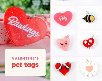 Valentine's Day Dog Tags, V-Day Cat Tag, Personalized Heart Pet Tag, Valentine Pet Charm, Holiday Pet ID Tag, Anti Valentine's Day ID Tag