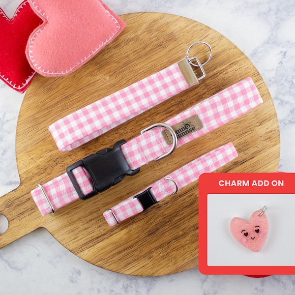 Gingham | Classic Pink Plaid Valentines Day Cat Collar, Minimalistic Breakaway Cat Collar, Valentine’s Day Dog Collar, V Day Pet Lover Gift