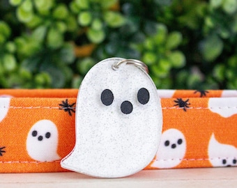 Phantom | Glitter Ghost Pet ID Tag, Minimal Cat and Dog Acrylic Tag, Halloween Pet Lover Gift, Personalized Name Tag, Queer Owned Business
