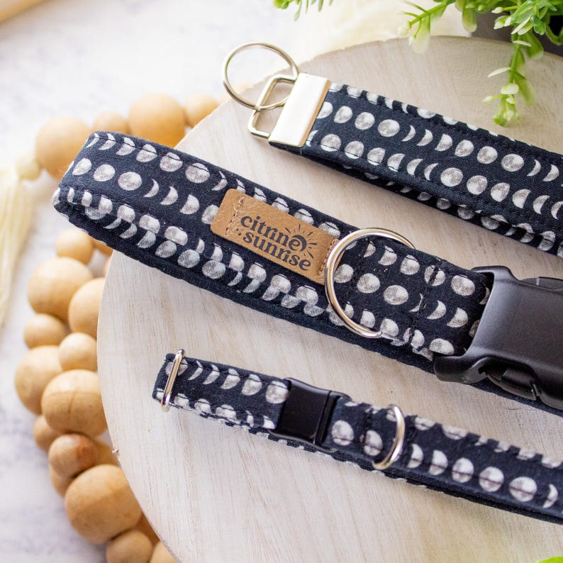 Luna | Moon Phase Dog Collar, Halloween Cat Collar, Witch Breakaway Cat Collar, Custom Martingale Dog Collar, Key Fob, Cauldron Dog Charm image 2