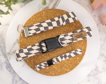 Off the Wall | Black Checkered Dog Collar, Summer Cat Collar, Breakaway Cat Collar, Custom Martingale Collar, Matching Key Fob Wristlet