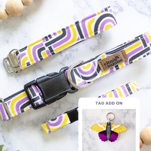 Nonbinary Flag | Enby Pride Dog Collar, Queer Breakaway Cat Collar, Move I'm Gay Pet ID Tag, Modern LGBTQ Collar, Iconic Pride Gear
