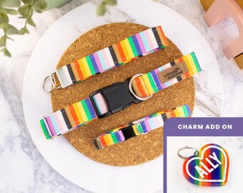 Y'all Means All | Progressive Pride Dog Collar, Pride Flag Cat Collar, Breakaway Cat Collar, Custom Martingale Collar, Matching Key Fob