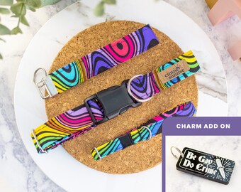 Girls, Gays, and Theys | Pride Dog Collar, Abstract Pride Cat Collar, Breakaway Cat Collar, Custom Martingale Collar, Matching Key Fob