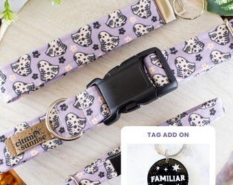 Floral Ghost | Halloween Dog Collar, Boho Ghost Breakaway Cat Collar, Floral Ghost Key Fob Wristlet, Goth Dog Gift, Iridescent Ghost Charm