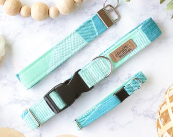 Graphic Blue | Teal Geometric Dog Collar, Simple Bold Breakaway Cat Collar, Boy Puppy, Handmade Pet Collar, Match Your Dog, Key Fob Wristlet