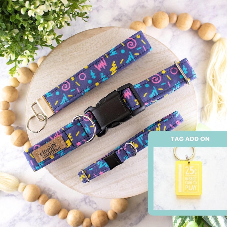 Player One | 90s Nostalgia Dog Collar, Arcade Gamer Cat Collar, Breakaway Cat Collar, Handmade Pet Collar, Match Your Dog, Key Fob Wristlet image 1