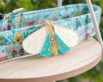 Magic Moth | Luna Moth Pet ID Tag, Holographic and Gold Tag, Custom Cat and Dog Acrylic Tag, Personalized Name Tag, Queer Owned Business