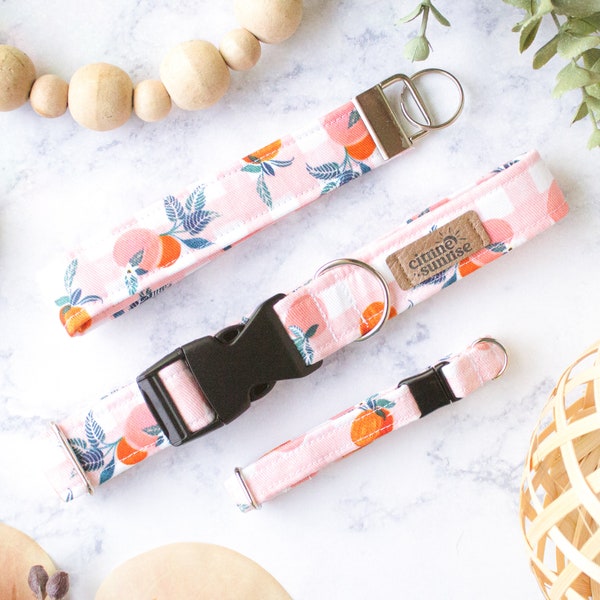 Pretty Peach | Peach Dog Collar, Pink Gingham Breakaway Cat Collar, Summer Dog Collar, Match Your Dog, Key Fob Wristlet, Martingale Collar