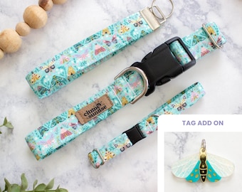 Magic Moth | Vibrant Insect Dog Collar, Artistic Moth Breakaway Cat Collar, Holographic Moth Pet ID Tag, Custom Martingale, Match Your Pet