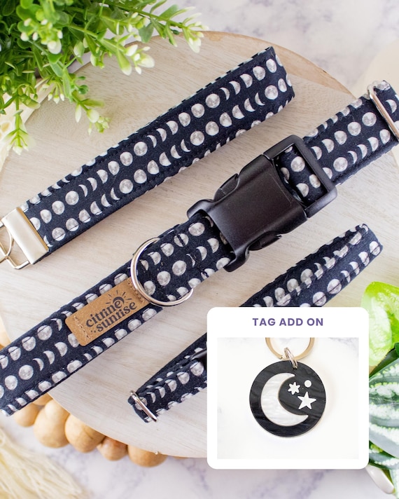 Moon Phase | Lunar Dog Collar, Halloween Cat Collar, Witch Breakaway Cat Collar, Custom Martingale Dog Collar, Key Fob, Cauldron Dog Charm