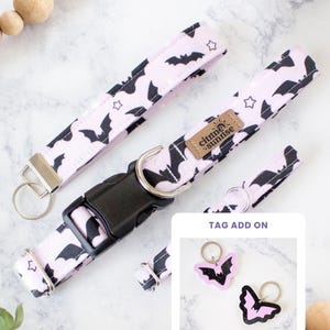 Baby Bat | Pastel Goth Dog Collar, Halloween Cat Collar, Breakaway Cat Collar, Spooky Martingale Collar, Bat Key Wristlet, Halloween Pet Tag bild 1