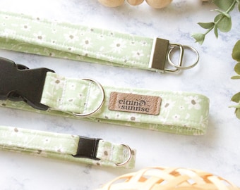 Sweet Flora | Sage Green Floral Dog Collar, Girly Boho Dog Collar, Cottagecore Breakaway Cat Collar, Key Fob Wristlet, Girl Cat Collar