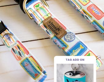 Sardine Tinned Fish Dog and Cat Collar – Quirky Adjustable Safety Breakaway, Flat Buckle, Martingale, Limited Slip Options | Canned Heat
