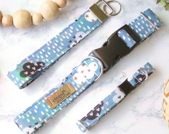 Moody’s Point | Rain Cloud Dog Collar, Cute Modern Breakaway Cat Collar, Unisex Handmade Pet Collar, Match Your Dog, Key Fob Wristlet