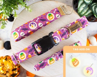 Collar para perro con diseño de galleta espeluznante / Collar para gato con diseño de galleta de azúcar, Collar de seguridad para gato, Collar Martingale, Llavero de pulsera, Placa de identificación para mascota de Halloween