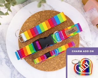 Friend of Dorothy | LGBT Pride Dog Collar, Rainbow Stripe Breakaway Cat Collar, Handmade Pet Accessory, Key Fob Wristlet, Match Your Pet