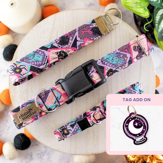 Fortune Teller | Tarot Cards Dog Collar, Halloween Cat Collar, Breakaway Cat Collar, Custom Martingale Collar, Key Fob, Crystal Ball Charm