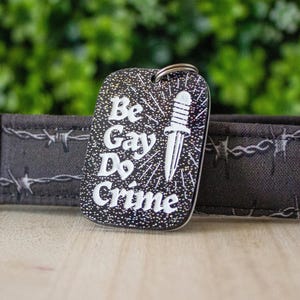 Sé gay, comete delitos / Etiqueta de identificación para mascotas del Orgullo, etiqueta acrílica personalizada para gatos y perros, etiqueta con nombre personalizada, negocio propiedad de personas queer