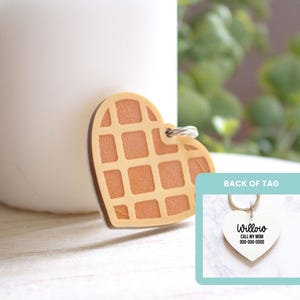 Butter Half | Waffle Pet ID Tag, Heart Shaped Waffle, Custom Cat and Dog Acrylic Tag, Personalized Name Tag, Queer Owned Business