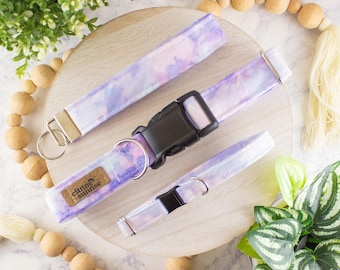 Lavender Haze | Purple Watercolor Dog Collar, Cloud Cat Collar, Breakaway Cat Collar, Martingale Collar, Matching Key Fob, Purple Cat Collar