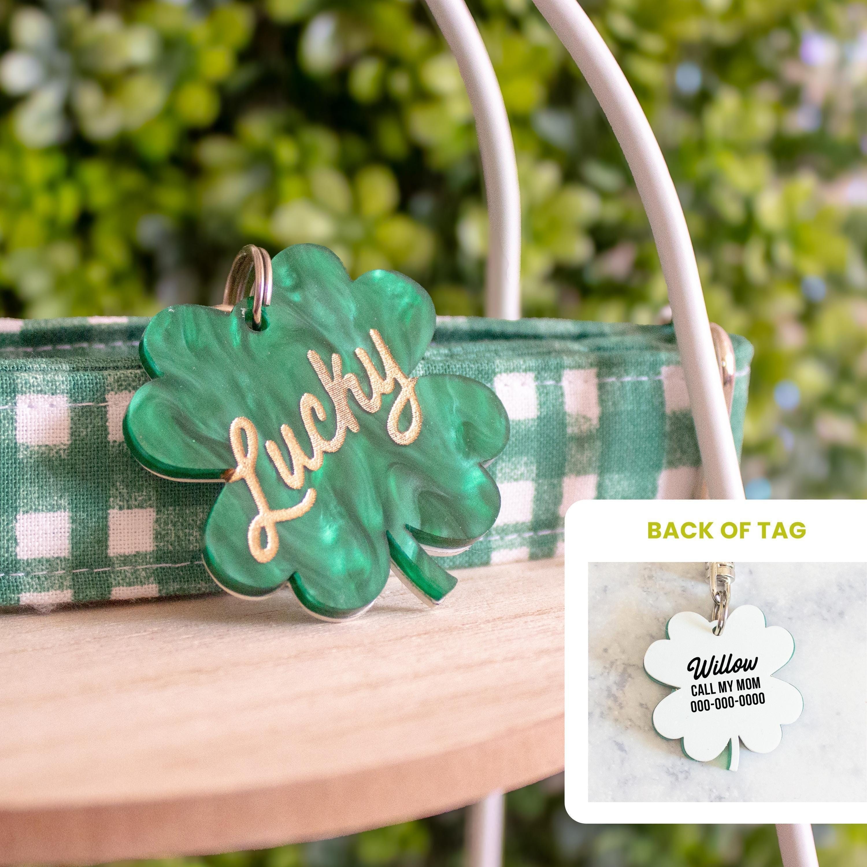 Lucky You Lucky Pet ID Tag, Custom Cat and Dog Acrylic Tag, Autistic Made, Queer Owned Business, St. Patrick's Day Gift, Clover Pet ID Tag