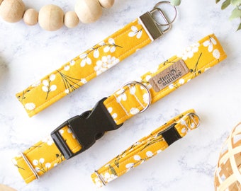 Bloom | Mustard Yellow Floral Dog Collar, Simple Branches Cat Collar, Boho Aesthetic Pet Accessory, Boy Dog Collar, Girly Cat Collar