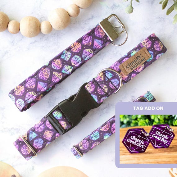 Dungeons and Doggos | D&D Dice Dog Collar, Tabletop RPG Breakaway Cat Collar, Nerdy Boy Dog Collar, D20 Gamer Gift, Key Fob Wristlet