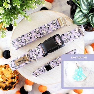 Collar para perro con fantasma floral / Collar de seguridad para gato con fantasma bohemio, Llavero de fantasma floral, Regalo gótico para perro, Amuleto de fantasma iridiscente