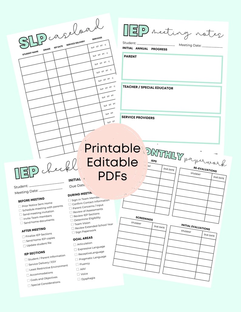 Speech Therapy, IEP & Caseload Forms for Schoolbased Slps, Speech