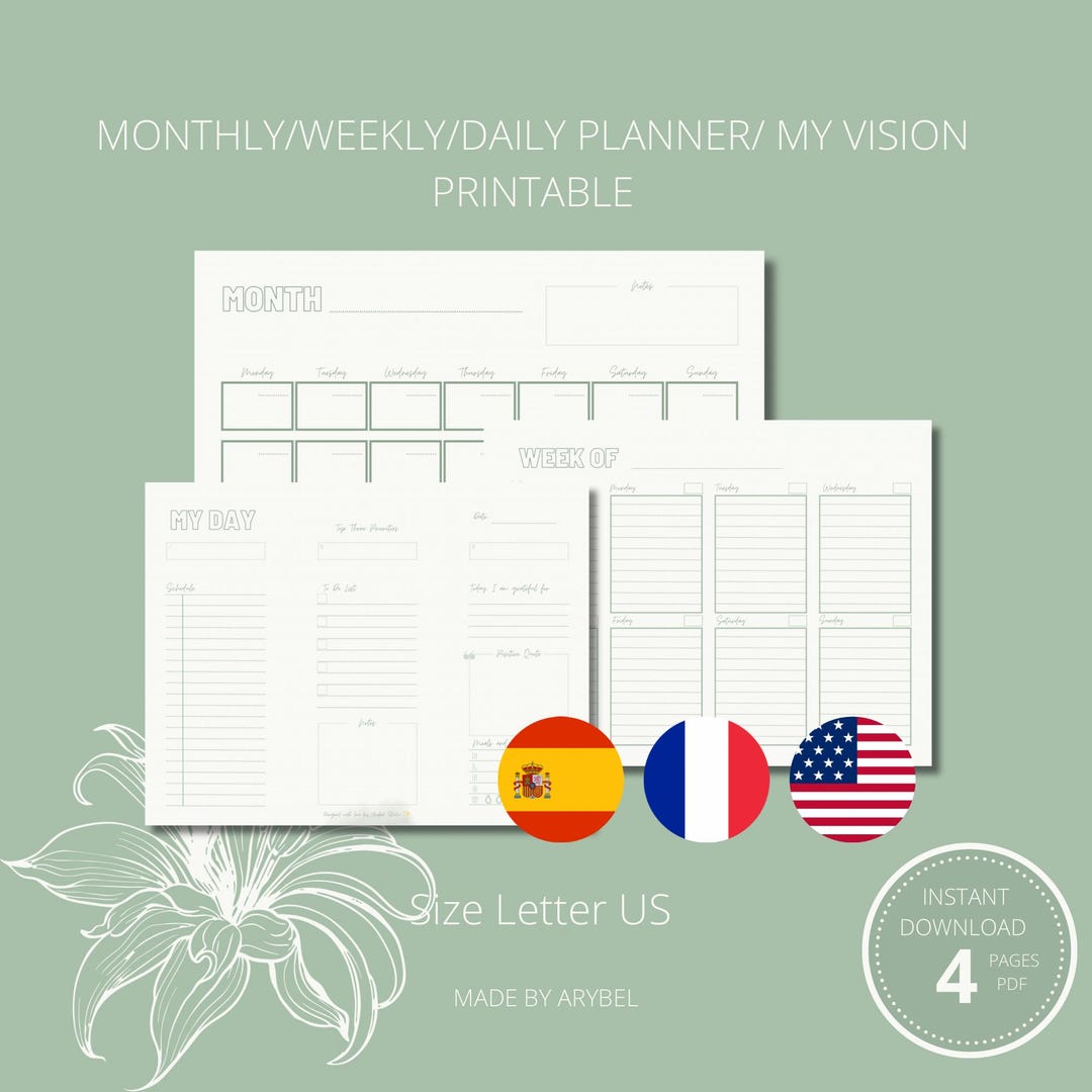 Sage Green Printable Planner | Minimalist Daily Weekly Monthly Journal ...