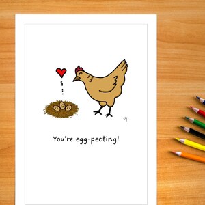 Egg/Chicken Puns Grußkarte (Egg-pecting, egg-ceptional, egg-cellent, un oeuf)