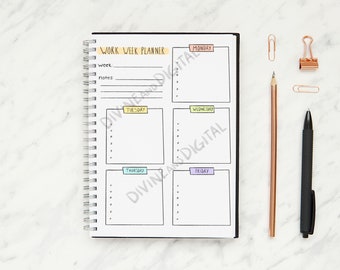 Work Week Planner,  Five Day Weekly Planner, Student Planner, Work/Office Planner, Weekly Schedule, Weekly Agenda, Work Week Schedule
