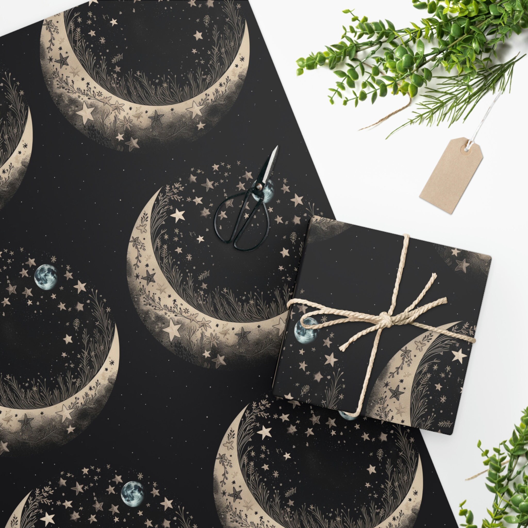 Crescent Moon Floral Wrapping Paper, Birthday Party Wrap, Gift Paper ...