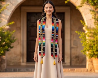Estola de graduación de sarape bordado / Faja charra mexicana dorada