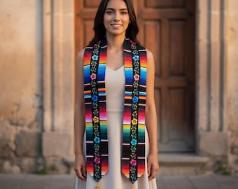 Estola de graduación de sarape bordado – Faja mexicana con flores