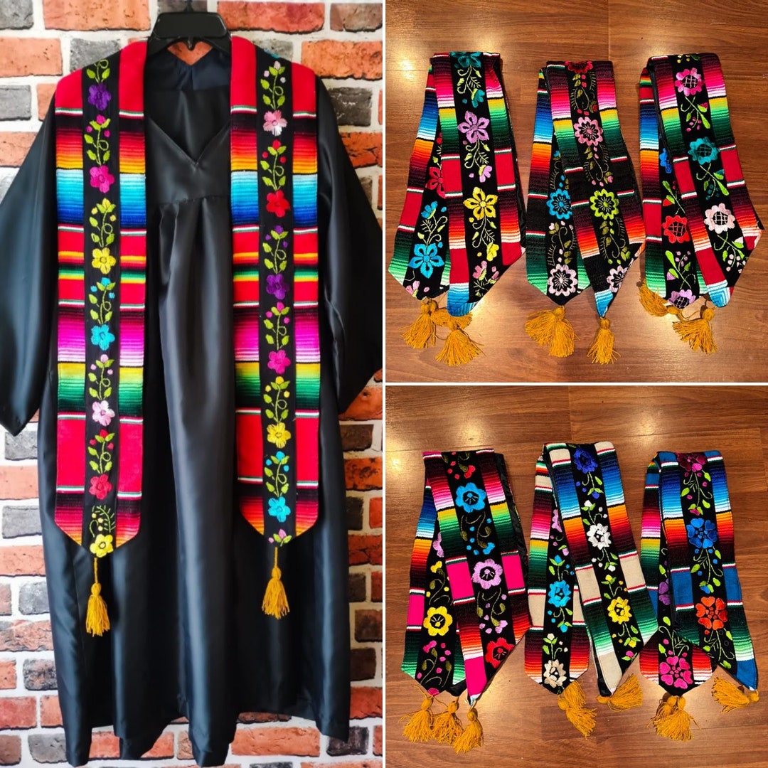 Embroidered Serape Graduation Stole Sash Flowers in Premium Serape W
