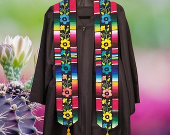 Faja de estola de graduación de sarape bordada hecha a mano - Estola Bordada de Graduación